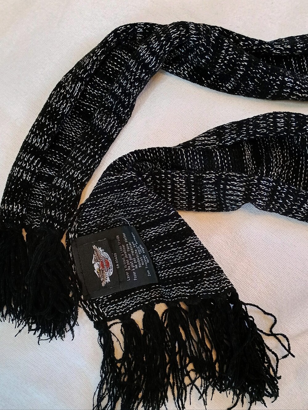 Harley-Davidson Black Knit Winter Scarf Silver Logo Label Unisex Authentic